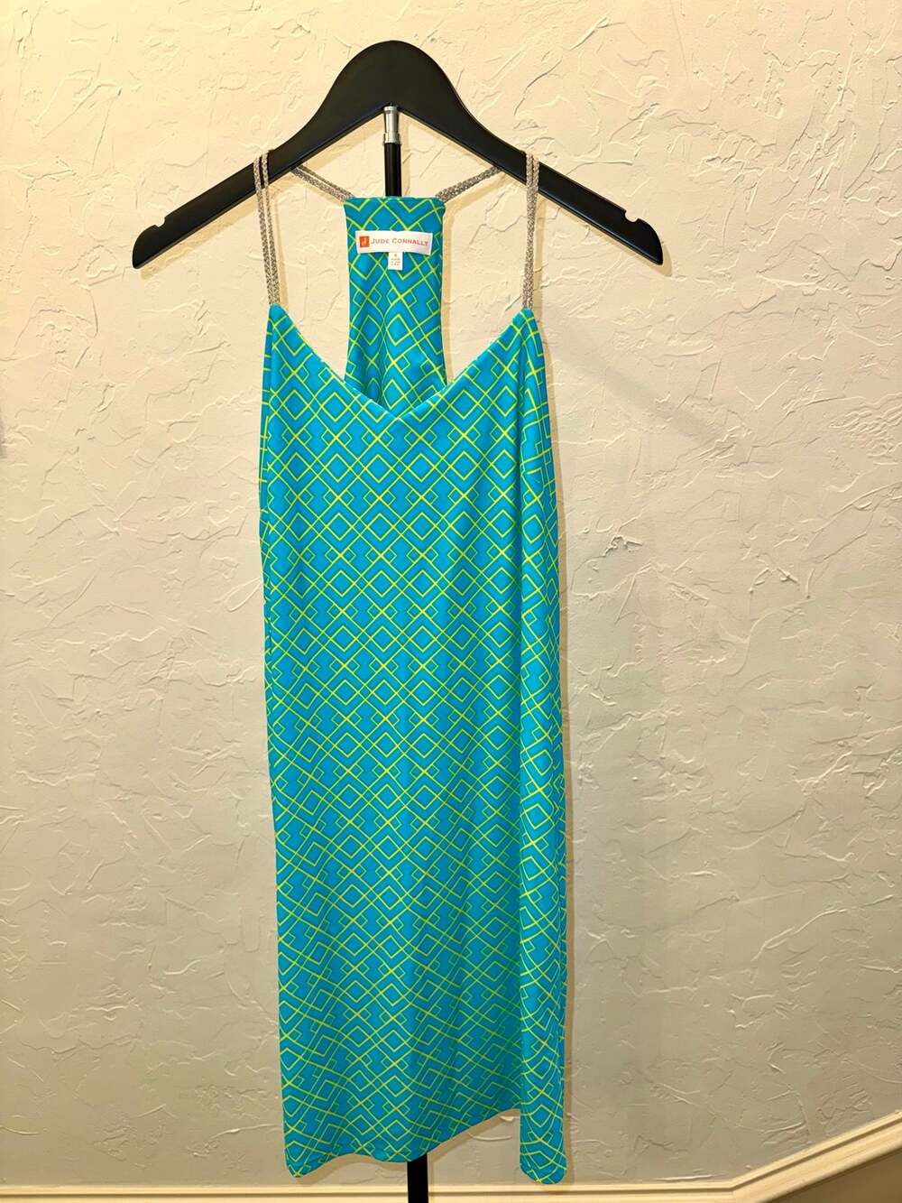 Jude Connally Turquoise Geometric Print Racerback Shift Dress – S